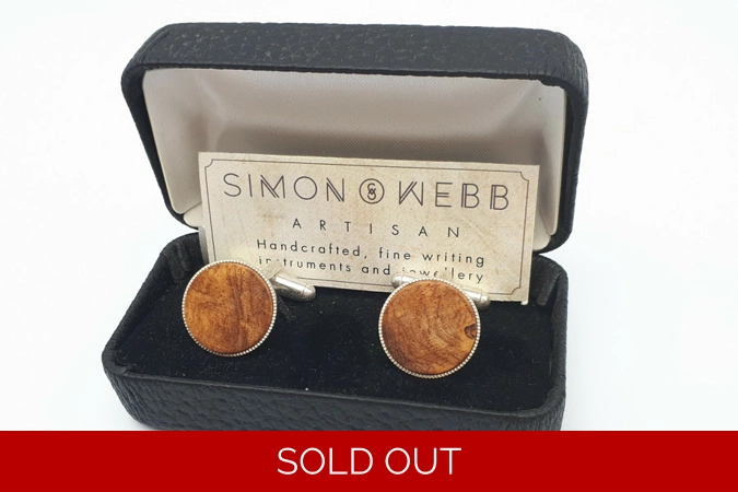 Silver plated cufflinks in amboyna burr